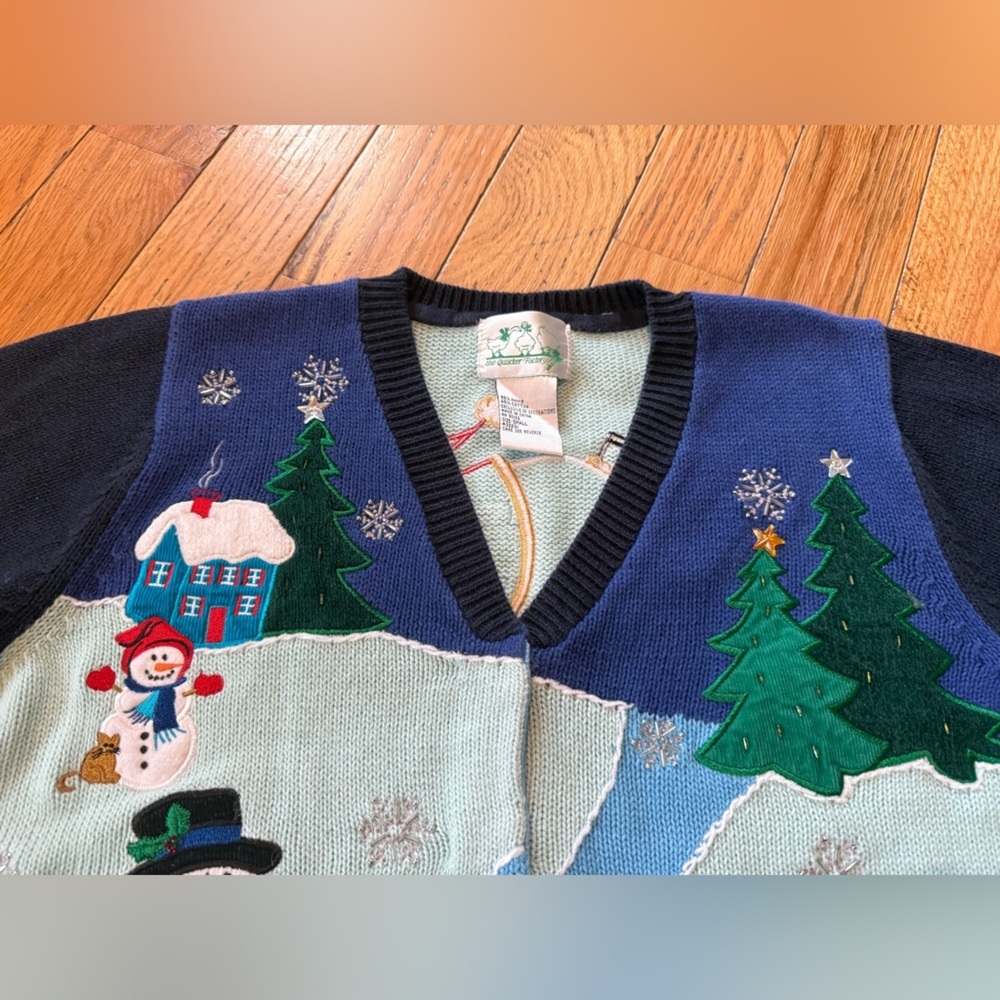Vintage Quacker Factory Holiday/Winter Sweater/Cardigan Snowman Women’s Size S - Picture 4 of 13